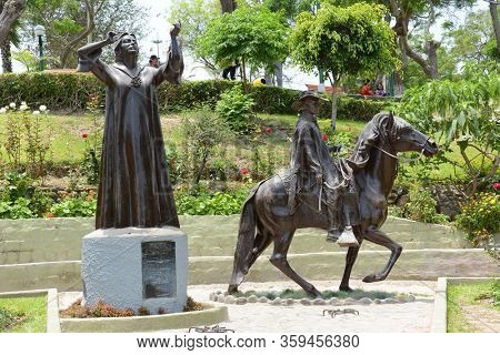 BARRANCO, PERU - OCTOBER 18, 2015: Chabuca Granda Statue. The memorial to the native singer and composer is in the Barranco District of Lima.
