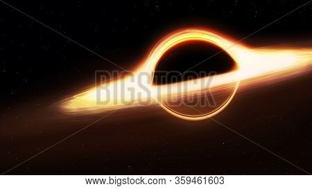 Black Hole And A Disk Of Glowing Plasma. Supermassive Singularity In Outer Space, End Of The Evoluti