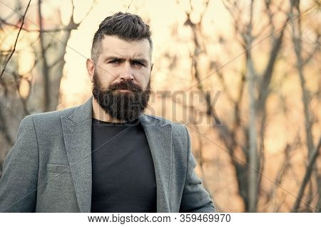 Fine Grooming For Modern Savage. Bearded Man With Brutal Beard. Hipster Wear Long Beard And Mustache