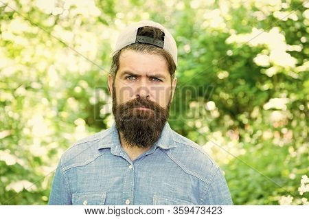 Life Changing. Barber. Hispter Style. Fashion Portrait Of Man. Hair Beard Care. Guy In Forest. Summe