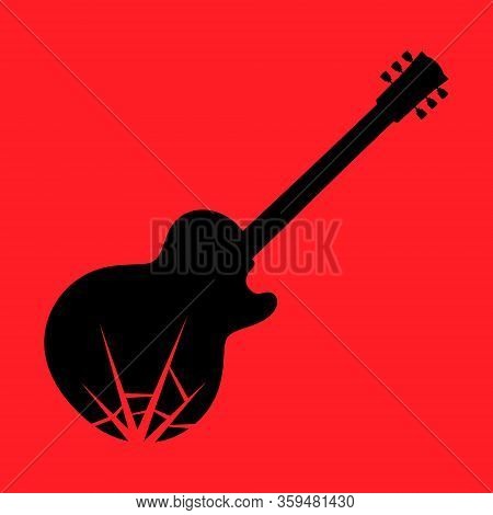 Smashing Broken Electric Guitar Symbol On Red Backdrop. Design Element