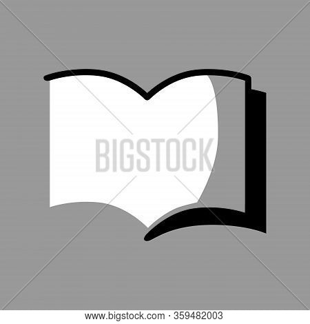 Abstract Open Book Symbol On Gray Backdrop. Design Element