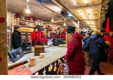 People Enjoying The Colorful Budapest Christmas Maekets, Hungary