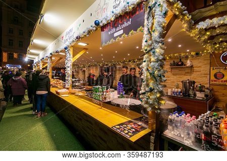 People Enjoying The Colorful Budapest Christmas Maekets, Hungary