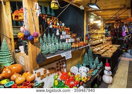 People Enjoying The Colorful Budapest Christmas Maekets, Hungary