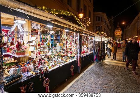 People Enjoying The Colorful Budapest Christmas Maekets, Hungary