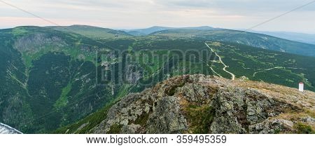 Evening Krkonose Mountains Scenery From Snezka Hill On Czech-polish Borders With Many Hills And Lucn