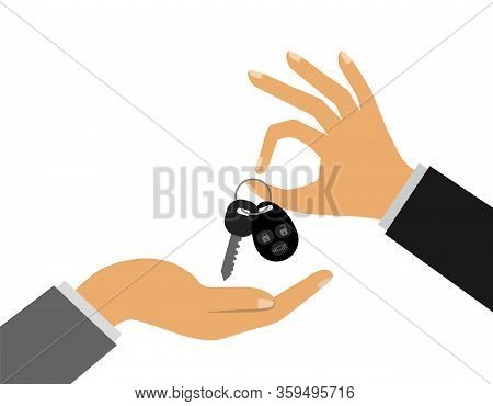 Car Sale. Handing Over The Keys To The Car From Hand To Hand.