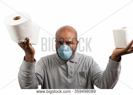 African American Man Wearing Mask With Toilet Paper During Usa Crisiscorona Virus  With Copry Space 