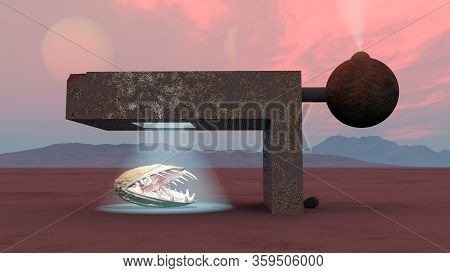 A Futuristic Science Fiction Alien Being Exiled Through A Particle Beam To A Remote Planet , 3d Illu