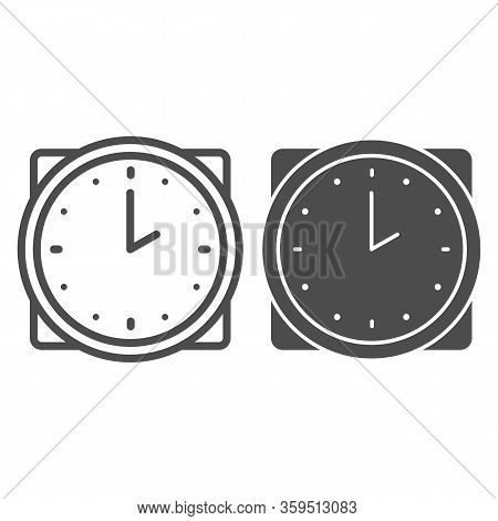 Time Line And Glyph Icon. Clock, Hours Counter Symbol, Outline Style Pictogram On White Background. 