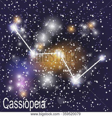 Cassiopeia Constellation With Beautiful Bright Stars On The Background Of Cosmic Sky  Illustration