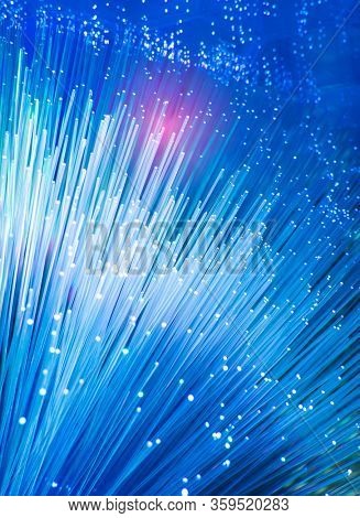optical fibres dinamic flying from deep on technology background