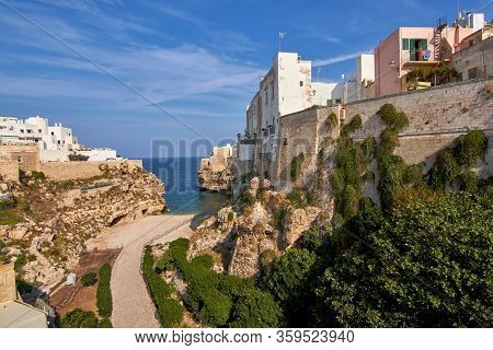 View At Ancient Medieval City From Lido Cala Paura Beach At Polignano A Mare Apulia - Italy
