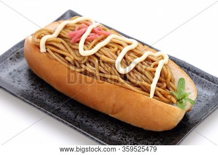 Japanese Food, Yakisoba Pan Bread On Dish, On White Background