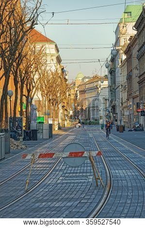 Zagreb, Croatia - April 2, 2020: Desert Branimir Street During Quarantine Due To The Covid-19 Pandem