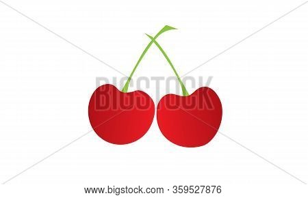 Cherries Fruit Isolated On White Background. Pair Of Cherry Vector Icon For Magazine,mobile,ui,app W