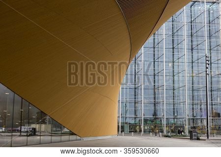 Helsinki, Finland - January 17, 2020: Fragment Of The Helsinki Central Library Oodi Building