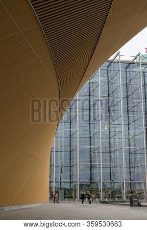 Helsinki, Finland - January 17, 2020: Fragment Of The Helsinki Central Library Oodi Building