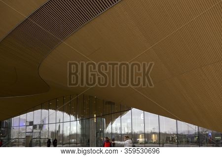 Helsinki, Finland - January 17, 2020: Fragment Of The Helsinki Central Library Oodi Building
