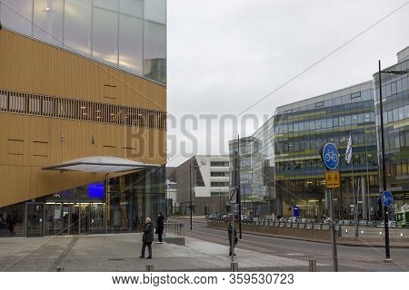 Helsinki, Finland - January 17, 2020: Fragment Of The Helsinki Central Library Oodi Building
