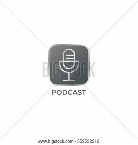 Metallic Podcast Logo Design Template Isolated On White Background. Outline Logo Style. Pictorial Lo