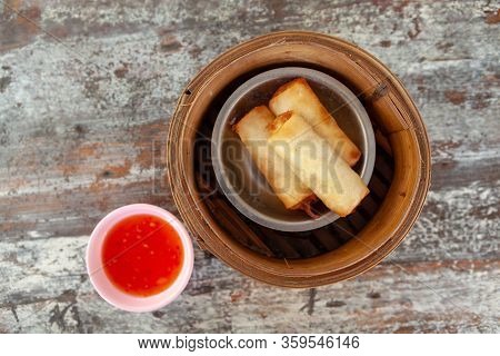 Top View Of Fried Spring Rolls