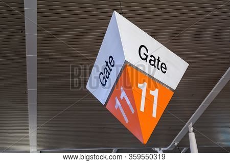 Aiport Fight Departure Big Gate Sign In Orange Colors