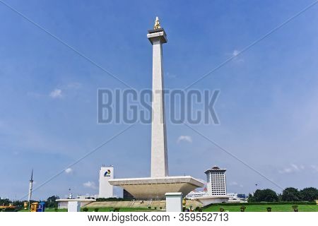 Jakarta, Indonesia - March, 06, 2020 : Monumen Nasional, Monas Famous Jakarta City Landmark In Jakar