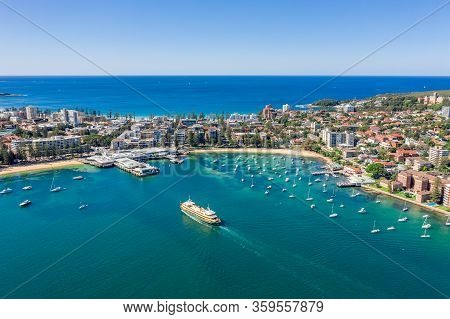 Aerial View On Famous Manly Wharf And Manly, Sydney, Australia.