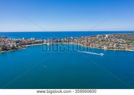 Aerial View On Famous Manly Wharf And Manly, Sydney, Australia.