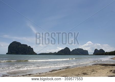 Movement And Flowing Of Wave Water In The Sea At Hat Chao Mai Beach And Marine National Park Located
