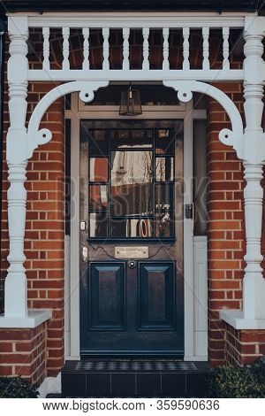 London, Uk - March 22, 2020: Wooden Front Door On A Traditional Edwardian House In London, Uk. Edwar