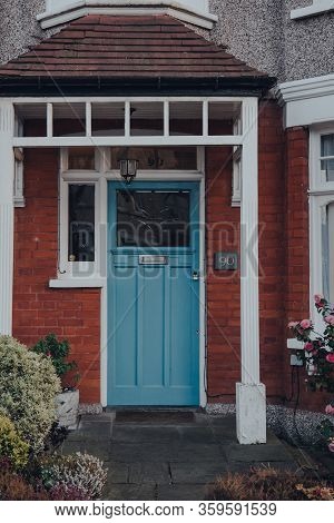 London, Uk - March 22, 2020: Blue Front Door A Traditional Edwardian House In London, Uk. Edwardian 