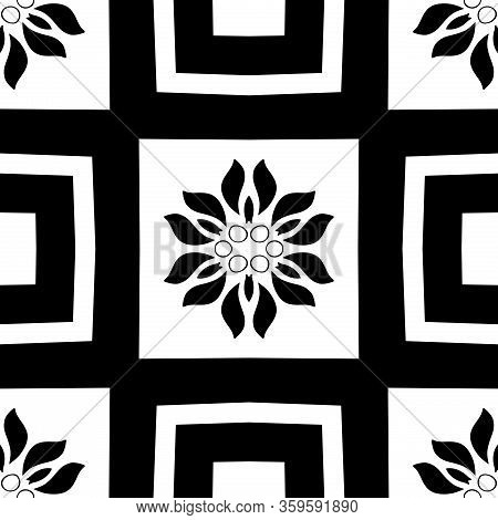 Monochromatic Seamless Black And White Geometric Pattern. Repeating Modern Tiling, Wrappping Papers,