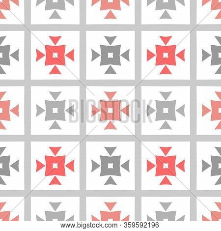 Seamless Red, Grey And White Geometric Pattern. Modern Background. Repeating Stylish Tiling, Wrapppi