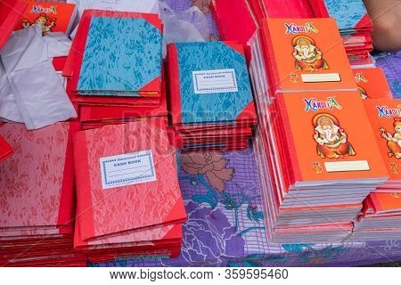 Kolkata, West Bengal, India - 15th April 2019 : New Accounts Books Are Being Stacked Up For Sale. Tr