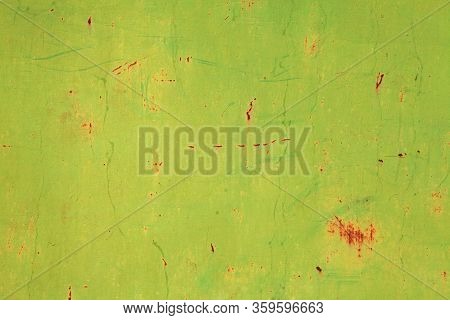 Metallic Wall Background, Texture, Colored In Bright Green (light Green) Color With Small Rusty Crac