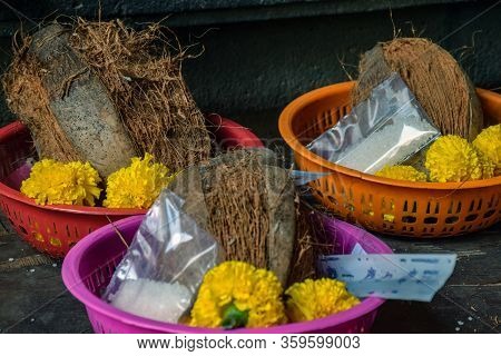 Various Items Of Worship Sold At Temple Area In India
