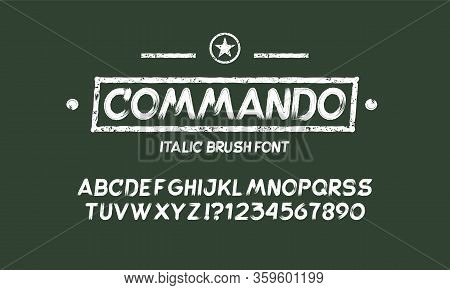 White Grunge Capital Handwritten Vector Alphabet On Black Background. Drawn By Semi-dry Brush With U