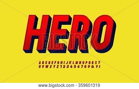 Vintage Superhero Inspired 3d Alphabet. Colorful Comics Retro Typeface. Vector Illustration