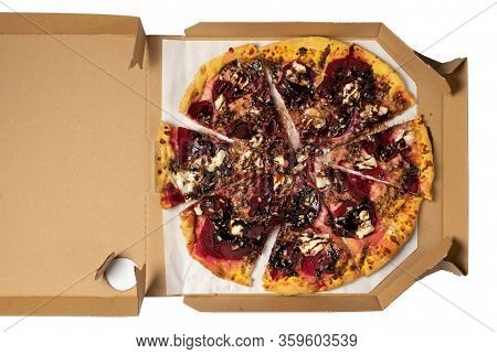 Egetarian Beetroot Pizza With Cheese, Sliced Pickled Beet, Nuts
