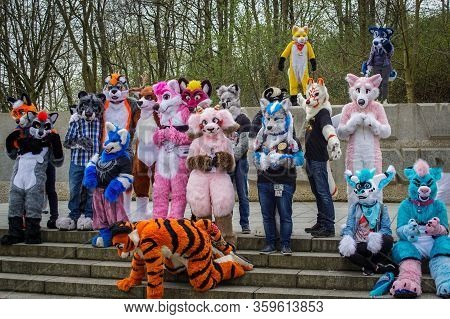 Volkspark Friedrichshain, Berlin, Germany - April 14, 2018: European Furry Walk At Volkspark Friedri