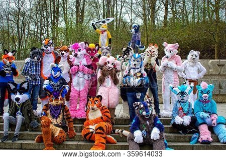 Volkspark Friedrichshain, Berlin, Germany - April 14, 2018: European Furry Walk At Volkspark Friedri
