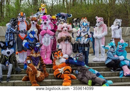 Volkspark Friedrichshain, Berlin, Germany - April 14, 2018: European Furry Walk At Volkspark Friedri