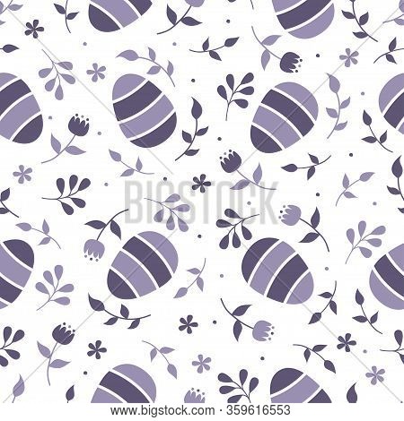 Purple Spring Easter Pattern, Easter Eggs And Flowers