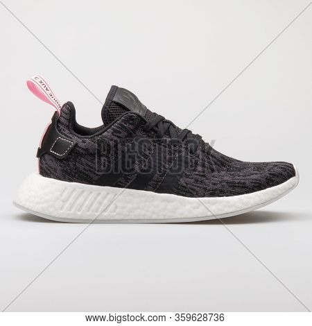 Vienna, Austria - August 6, 2017: Adidas Nmd R2 Black Sneaker On White Background.