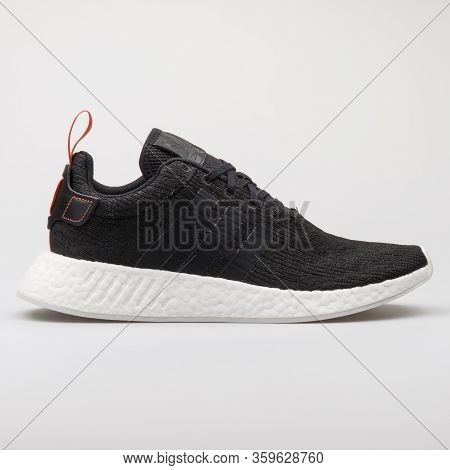 Vienna, Austria - August 6, 2017: Adidas Nmd R2 Black And White Sneaker On White Background.