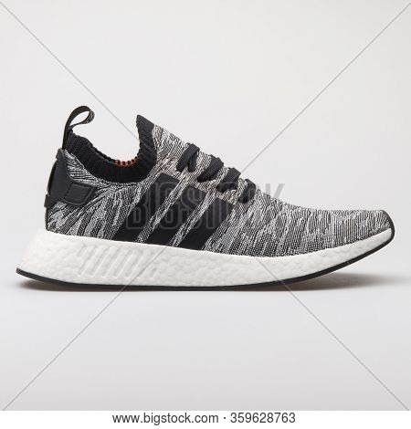 Vienna, Austria - August 6, 2017: Adidas Nmd R2 Pk White And Black Sneaker On White Background.