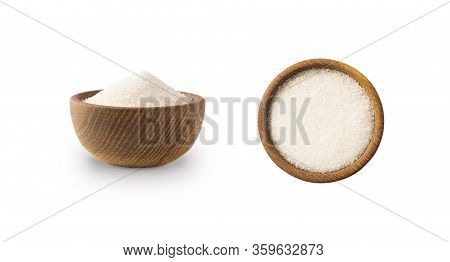 Heap Of Granulated Sugar Isolated On White Background. Top View. Heap Of Sugar On White Background. 